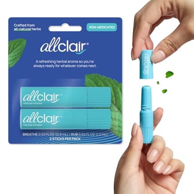 Allclair Nausea Relief Inhaler - Take Control of Motion Sickness, Morning Sickness, Medication, Stress - Fast, Natural, Drug-Free, Non-Drowsy & Portable Travel Essential (2 Inhalers)