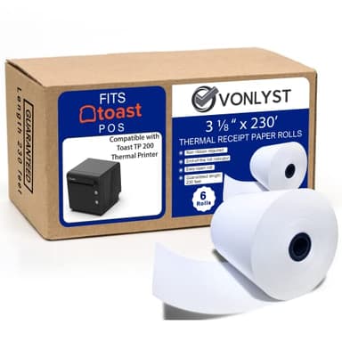 Vonlyst Thermal Printer Paper Roll for Toast TP200 Receipt Printer Point of Sale (06 rolls)