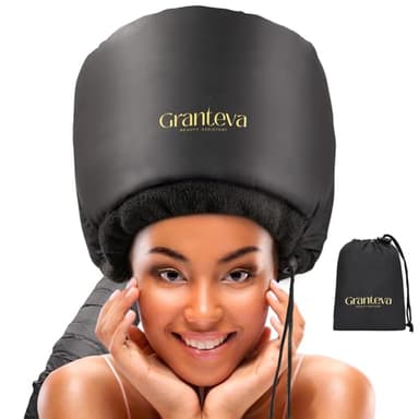 Hooded Hair Dryer Attachment w/A Headband Integrated That Reduces Heat Around Ears & Neck - Hair Dryer Hooded Diffuser Cap for Curly, Speeds Up Drying Time, Deep Conditioning At Home - Portable, Large