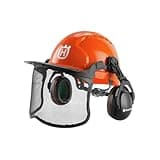 Husqvarna 592752601 Chainsaw Helmet with Metal Mesh Face Shield, Adjustable Ear Muffs for Hearing Protection, and Sun Peak, HDPE Forestry Helmet Shell, Orange