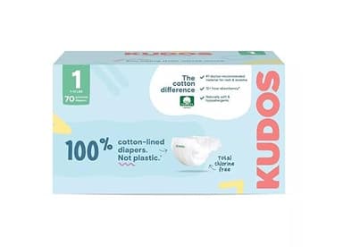 Kudos Chlorine Free Premium Diapers, 100% Cotton-Lined - Ultra Soft, Size 1-70 Count
