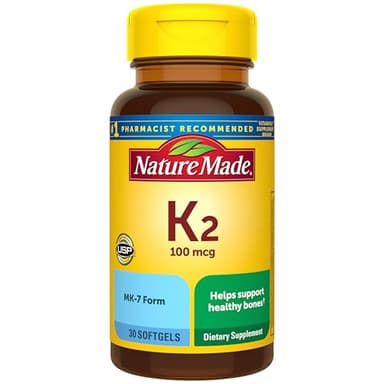 Nature Made Vitamin K2 100 mcg, Healthy Bone Supplements, Vitamin K2 Supplement, 30 Softgels, 30 Day Supply