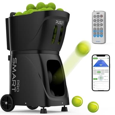 PUSUN Tennis Ball Machine, PT-Smart Pro Padel Tennis Ball Launcher with App/Remote/iWatch Control, 115+Ball Capacity, AI Drill/Program/Full-Court Random Shot, 4-6H Battery Life, Portable&Professional