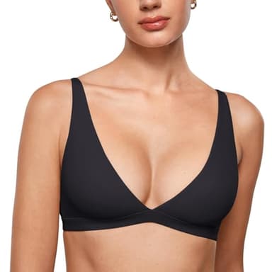 INLYRIC Women's Inbarely Soft Plunge Bralette - Deep V Unlined Triangle No Padding No Underwire Sexy Comfort Sleep Bra Black Large