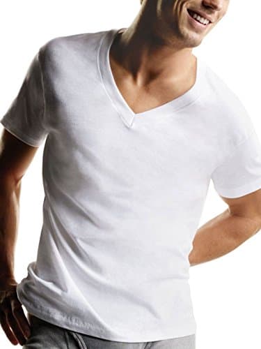 Hanes Men's 7-Pack Comfortsoft Tagless V-Neck T-Shirt (Bonus Pack), White, Large
