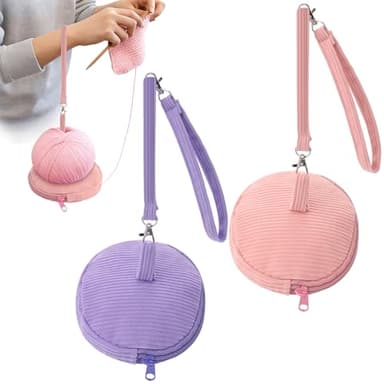 SATINIOR 2 Pack Portable Wrist Yarn Holders for Crocheting with Wristband Spinner Portable Mini Yarn Ball Holder with Zipper Corduroy Bag Storage Knitting Crocheting Gifts for Craft Lover