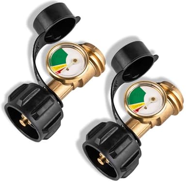 Aikyciu 2 PCS Propane Tank Gauge with Leak Detector, Universal Level Indicator for 5-40lb Tanks, Compatible with Camping Stoves, Heater, BBQ Grills, Gas Burners and More, QCC 1/Type 1 Connection