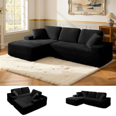 109.4” Modular Sectional Sofa, Convertible Sofa Bed, No Assembly Required Cloud Couch with Deep Seat, Modern L-Shaped Boneless Sofa for Living Room (Black)