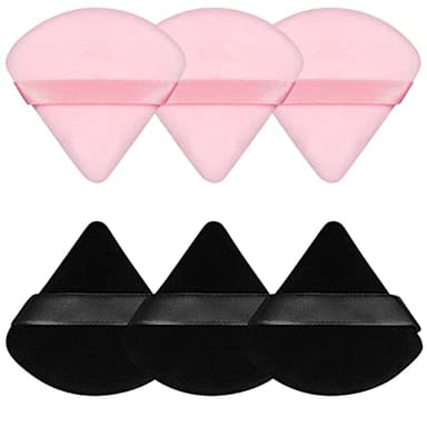 Pimoys 6 Pieces Powder Puff, Face Makeup Sponge Soft Velour Triangle Powder Puffs Beauty Sponge for Loose Powder (Black, Pink)