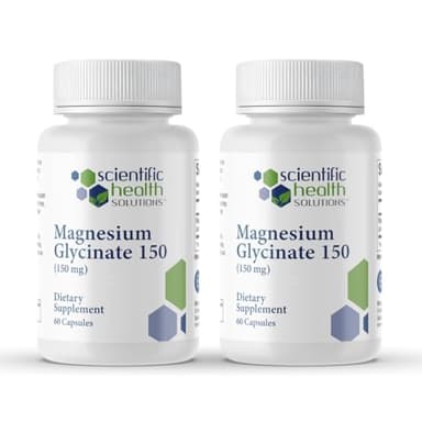 Scientific Health Solutions Magnesium Glycinate 150 mg – High‑Absorption Magnesium for Heart, Bone & Muscle Health – Supports Leg Cramps & Cardiovascular Function – Gentle on Stomach, Vegan (2-Pack)