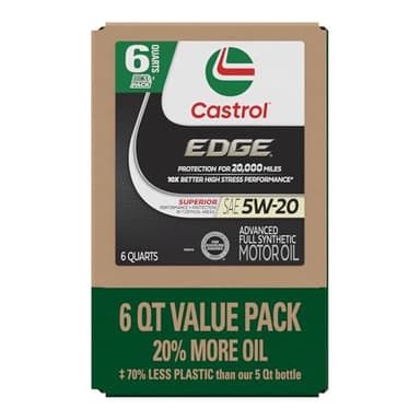 Castrol EDGE 5W-20 Advanced Full Synthetic Motor Oil, 6 Quarts EcoPack