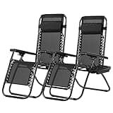 PayLessHere Lounge Chair Set of 2 Adjustable Zero Gravity Chair Beach Chair Folding Lawn Patio Chair with Removable Pillow and Cup Holder for Poolside Backyard Lawn Beach,Black