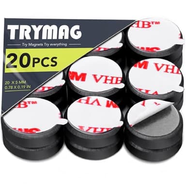 TRYMAG Small Flexible Magnets Round Disc 18x3mm for Crafts with Adhesive Backing, 20Pcs Tiny Flat Circle Ferrite Industrial Magnets for Office, Classroom, Science, Hobbies, Project - 0.7Inch