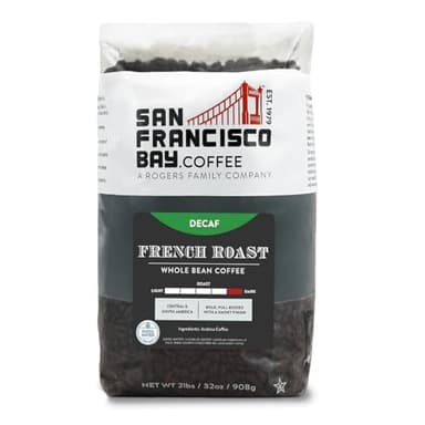 San Francisco Bay Coffee - Decaf Dark Roast Whole Bean Coffee - Decaf French Roast (2 lb bag) - Swiss Water Processed