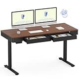 FLEXISPOT Q5 Standing Desk, 55 x 24 Inch with Double Drawers Electric Adjustable Height Stand Up Desk, Whole Piece Wooden Desktop with 4 Preset Heights for Home, Office, Workstation, Dark Walnut
