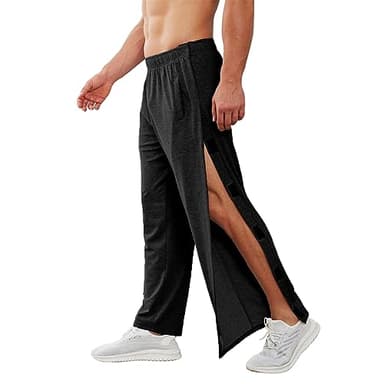 Deyeek Men's Tear Away Pants 2 Side Snap Open Bottom Sweatpants Loose Fit Casual Post Surgery Pants with Pockets Black