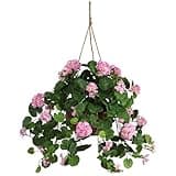 Nearly Natural 6609-PK 24in. Geranium Hanging Basket Silk Plant,Pink