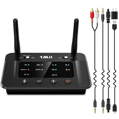 1Mii B03 Bluetooth 5.3 Transmitter Receiver for TV Home Stereo BT Headphones, aptX Low Latency/Adaptive/HD Bluetooth Audio Adapter, Splitter for Wired & Wireless, Optical RCA AUX 3.5mm Inputs/Outputs