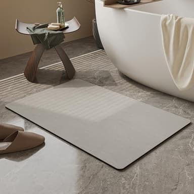 Mecko Bath Mat Rug, Rubber Non-Slip Quick Dry Absorbent Thin Bathroom Rugs Fit Under Door Bathroom Floor Mats-Shower Rug for in Front of Bathtub, Sink, Shower Room(Light Grey,16"x24")