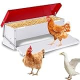 PAULOZYN 9L Automatic Chicken Feeder Treadle Rat Proof Metal Galvanized Poultry Feeders Treadle Chicken Feeder with Weatherproof Lid for Duck Turkey Outside No Waste