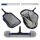 Poolvio 5-in-1 Pool Cleaning Kit - Includes Semi-Deep Skimmer Net, Aluminum Leaf Rake, 20' Pool Brush with 13ft Adjustable Pole