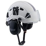 LOHASPRO Arborist Forestry Helmet Safety Hard Hat with Visor and Ear Muffs for Tree Service Logging Cutting Wood Chainsaw Helmet Garden Work Trimming Mowing(P91 White+Clear Visor+Earmuff)