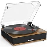 Record Player with Built in Stereo Speakers Bluetooth Turntable Belt Drive 3 Speeds(33 1/3, 45, 78RPM) Turntables for Vinyl Records Support RCA Output, Aux in, Auto Stop Brown
