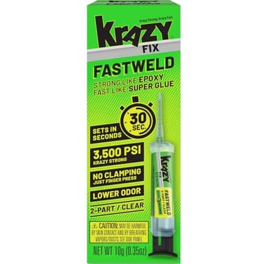 Krazy Fix Fast Weld, 2 Part Clear Epoxy Glue, Permanent Bond Sets in 30 Seconds, Strong Like Epoxy Fast Like Super Glue, Low Odor Clear Adhesive Liquid, 0.35 oz Syringe