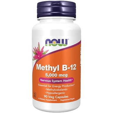 NOW Foods Supplements, Methyl B-12 5000mcg,Methylcobalamin, Hypoallergenic, 90 Veg Capsules