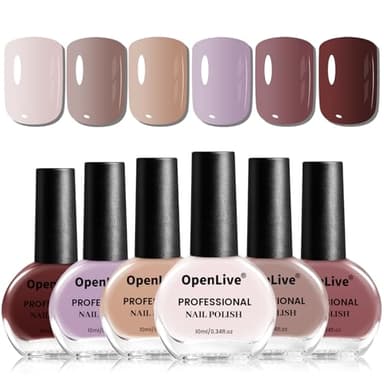 OpenLive 10ml Nude Pink Nail Polish Set 6 Colors Brown Red Purple All Seasons Neutral Color Quick Dry Nail Polish Set for Women Salon DIY Nail Art