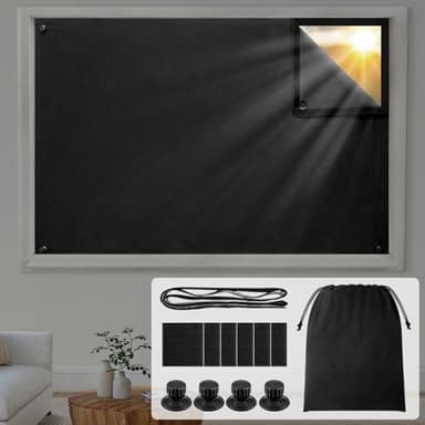 HOMEIDEAS 100% Travel Blackout Curtains, Portable No-Drill Blinds with Stickers & Suction Cups, Blackout Window Cover Light Blocking Shades for Bedroom, Baby Nursery, Dorm, RV, 50" W × 78" L