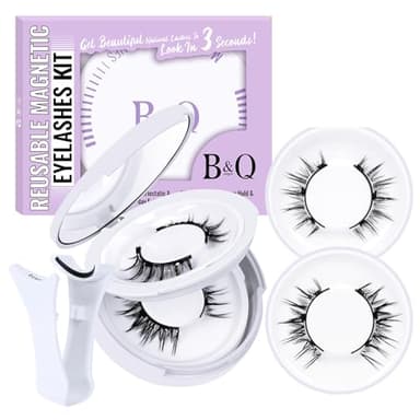 B&Qaugen Reusable Magnetic Eyelashes Natural Look False Eyelashes with Applicator Easy to Wear and Remove Glue-Free Pestañas Magnéticas(CX01)