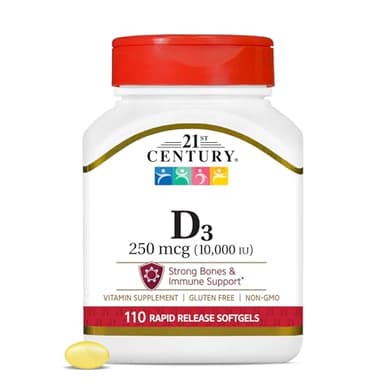 21st Century Vitamin D3 250 mcg (10,000 IU) Rapid Release Softgels, 110 Count