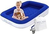 King Koil Luxury Toddler Inflatable Child Airbed, Travel Bed with Built-in Safety Bumper, Portable Air Mattress for Kids, Includes High-Speed Pump - Blue, 1-Year Manufacturer Warranty