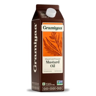 Gramiyaa Cold Pressed Mustard Oil 33.81 FL OZ | 1 Litre | Fresh Protect Pack | Chemical-free Kachi Ghani Sarso Oil
