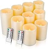 Enido Flameless LED Candles Outdoor Waterproof Battery Operated Pack of 9 Pillar Candles