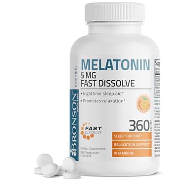 Bronson Melatonin 5mg Fast Dissolve Orange Flavor Tablets with Vitamin B6 - Promotes Relaxation, 360 Vegetarian Chewable Lozenges