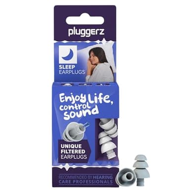 Pluggerz Enjoy Sleep Earplugs, Reusable Silicone Ear Plugs with Filter, 21-29 dB Noise Reduction Rating, Universal-Fit Hearing Protection for Sleeping, Travel, Side Sleepers, 1 Pair