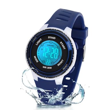 DTKID Digital Kids Watch 30 M Waterproof, 7 Color Lights Time Teaching Watch Easy to Read for Girls Boy 5-16