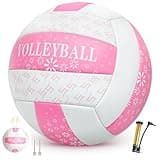 Pink Volleyball Size 5, Official Size Volley Ball with Pump for Womens, Girls, Mens, Youth, Teen and Adult, Soft Volleyball Ball for Outdoor Indoor, Beach, Swimming Pool, Water and Sand