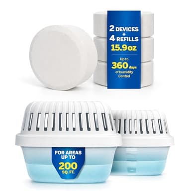 HUMYDRY Moisture Absorber Dehumidifier for Home, Smart Pack of 2 Dehumidifiers of 15.9oz with 4 Refills, No Electricity, Reusable Moisture Absorbers for Bedroom, Kitchen, Safes, RV, Boat, Basements