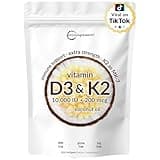 Vitamin D3 10000 iu Plus K2 (MK-7) 200 mcg, 300 Virgin Coconut Oil Softgels| 2 in 1 Vitamins D & K Complex | Supports Calcium Absorption, Bone, Immune, & Heart Health – Easy to Swallow