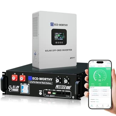 ECO-WORTHY Home Power Station Backup Power,5120Wh LiFePO4 Battery Support Communication,Bluetooth and WiFi,AC 5000W Inverter,1Hr/2.5Hr Fast Charge,for Home Backup,Emergency,Solar System Components