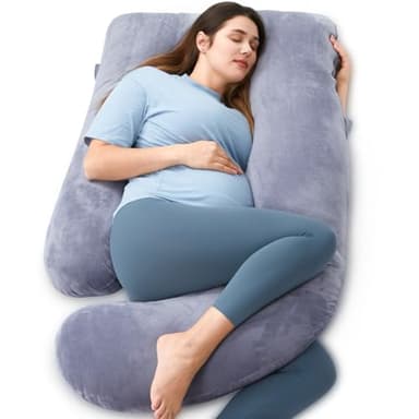 Momcozy Pregnancy Pillows for Sleeping, U Shaped Full Body Maternity Pillow with Removable Cover - Support for Back, Legs, Belly, HIPS for Pregnant Women, 57 Inch Pregnancy Pillow for Women, Grey