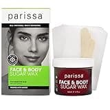 Parissa Face & Body Sugar Wax for Sensitive Skin, 100% Natural Hair Removal, At-Home Waxing Kit - 140ml Chamomile Sugar Wax, 20 Epilation Strips, 3 Wooden Spatulas, 5 Fl Oz (Pack of 1)