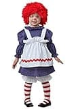 Fun Costumes Girl's Rag Doll Costume, Raggedy Dress with Red & White Striped Knee Socks for Dress-Up or Halloween, 2T