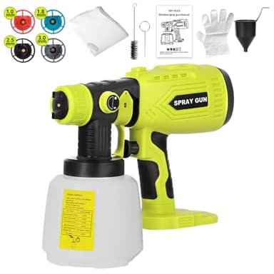 Paint Sprayer Compatible with Ryobi 18V Battery, 200W HVLP Spray Paint Gun Tool with Brushless Motor and Copper Nozzle, Easy to Clean, for Furniture, Fence, Walls, Ceiling, Door etc. (No Battery)