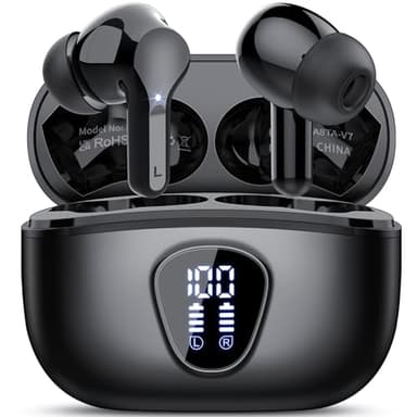 Wireless Earbuds, Bluetooth 5.4 Headphones HiFi Stereo, Bluetooth Earbuds with ENC Noise Cancelling Mic, IP7 Waterproof in Ear Earphones, 48H, LED Display Ear buds for Pad Workout Sports, Black