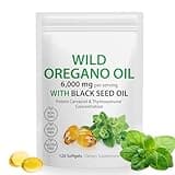 Oil of Oregano Softgels - Wild Oregano Oil 6,000mg with Black Seed Oil 200mg Capsules, 120 Count, Potent Carvacrol & Thymoquinone, Non-GMO, Dairy Free, Gluten Free
