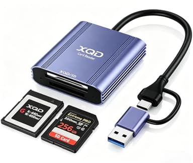 XQD Card Reader - Aluminum 2 in 1 XQD/SD Memory Card Adapter for iPhone 17/16/15 Windows Mac OS Android, 5Gpbs USB 3.0 XQD Reader Support Sony G/M Series, Lexar 2933x/1400x USB Mark XQD Card